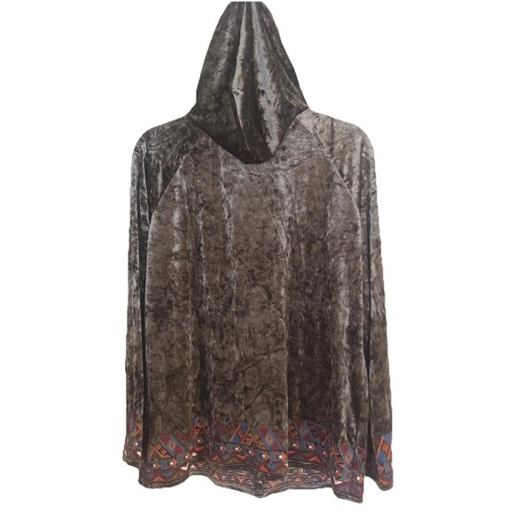 Andree By Unit Gray Crushed Velvet Embroidered Kimono Cardigan Sz S Hood Tie NEW - Picture 4 of 10